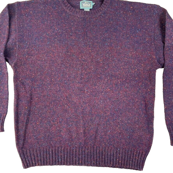 Woolrich Sweater Mens XL 100 % Wood Eggplant Tweed Hand Framed Hong Kong Vintage - Picture 2 of 9